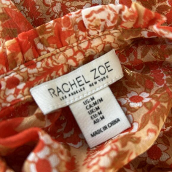 Rachel Zoe Orange Chiffon Floral Metallic Flutter Blouse with Smocked Hem – US M - Picture 8 of 8